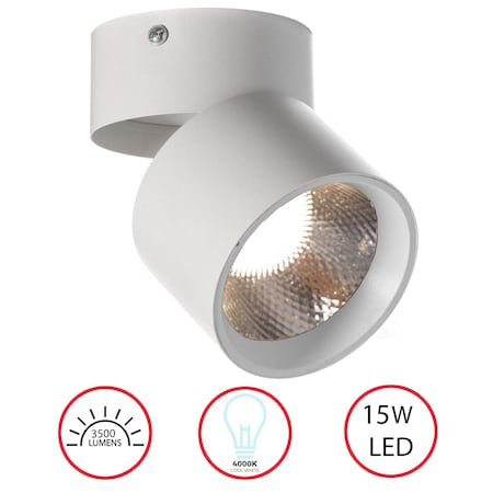 Quickway Imports Aluminum Round LED Ceiling Spotlight Modern Adjustable Downlight, 15 Watt 4000K Cool White, White QI004494.WT